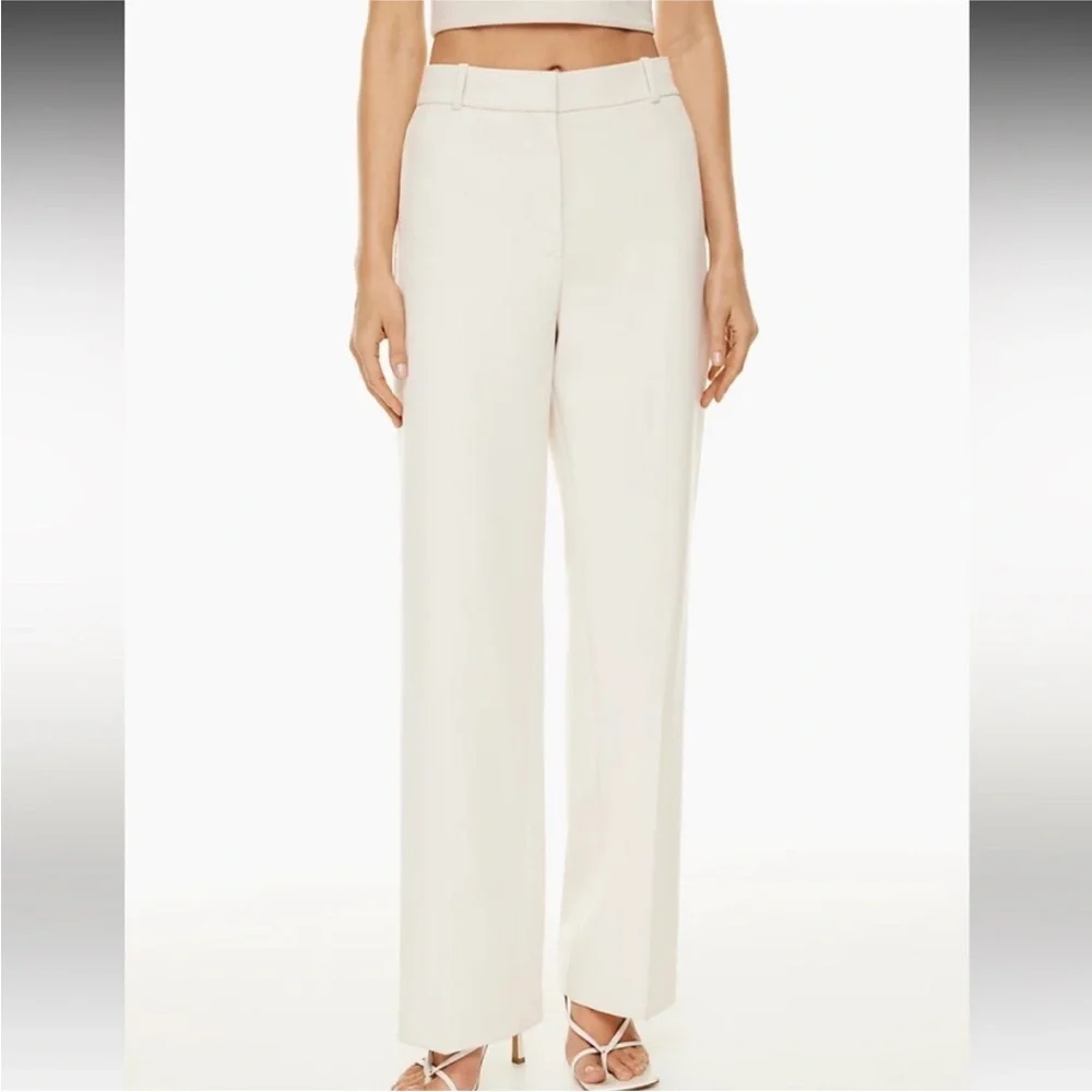 Babaton Agency Viscose Linen Blend High‎ Rise Straight Leg Pants in White Sz 4